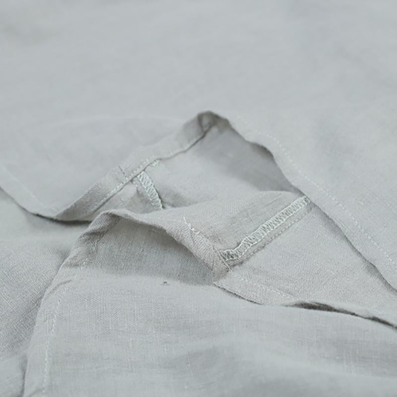 Summer Cotton Soild Asymmetric Three Quarter Sleeve Shirt