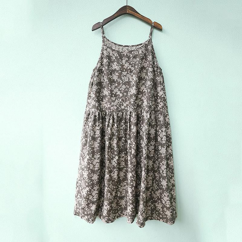 Summer O-Neck Sleeveless Floral Printed Slip Dress