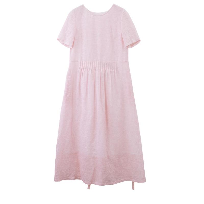 Summer Round Neck Back Lacing Pink Dress
