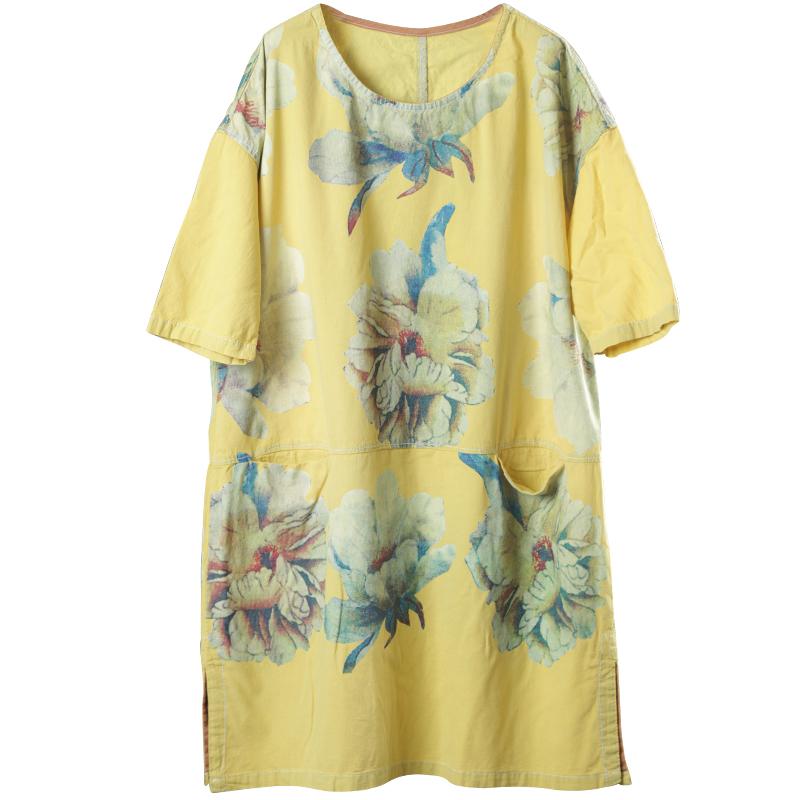 Summer Split Floral Printed Pockets Midi Dress