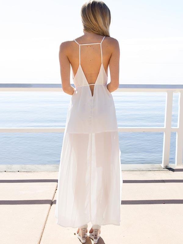 Backless Split-side Condole Belt Maxi Dress