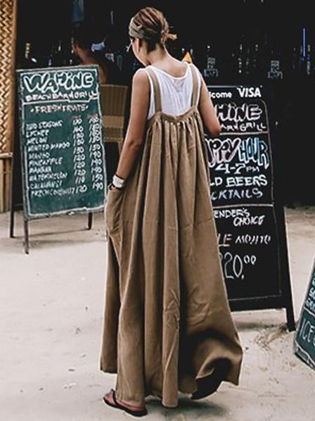 Casual Convenient Cotton Jumpsuit in Black and Coffee Color