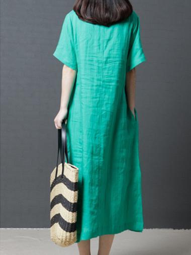 Daily Cotton Long Dress in Black or Green Color