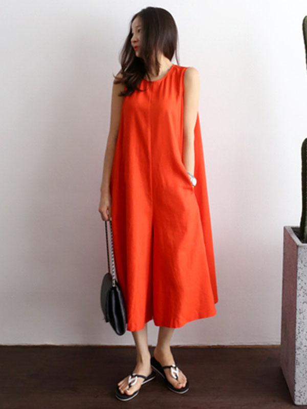 LOOSE BACK LACE-UP WIDE-LEGGED JUMPSUITS