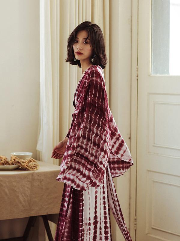 Tie-dye Deep V-neck Wide Leg Suits