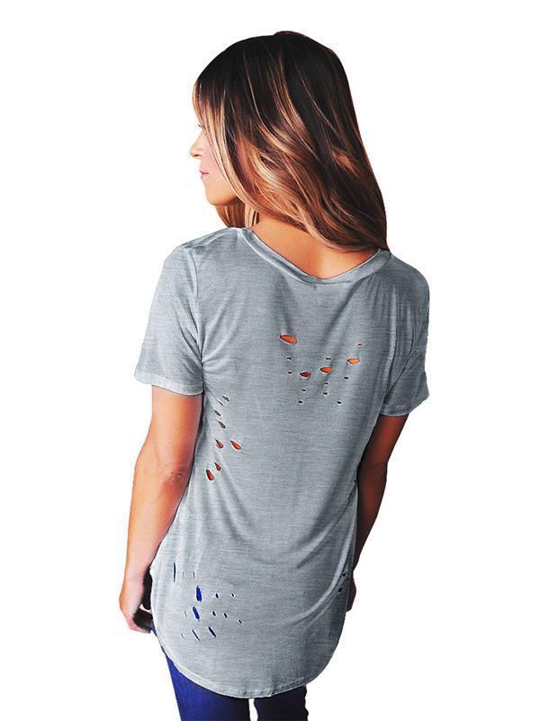 Sexy Short Sleeve V Neck with Small Holes T-Shirt Tops