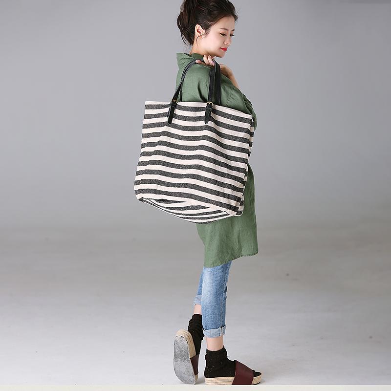 Thick Stripes Casual Canvas Female Handbag