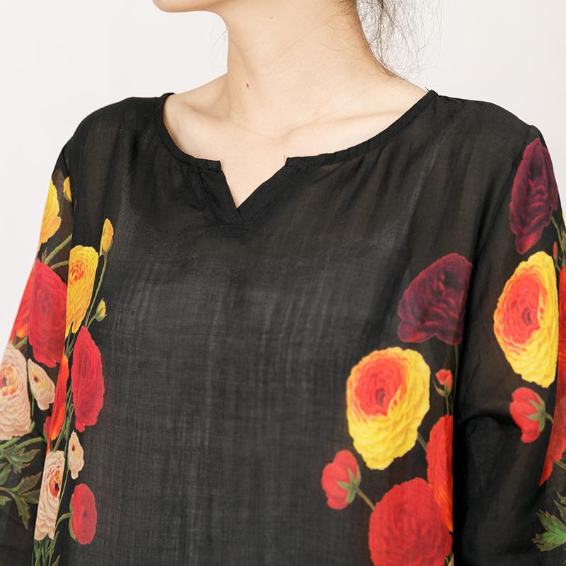 Thin And Light Casual Flowers Split Hem Dress