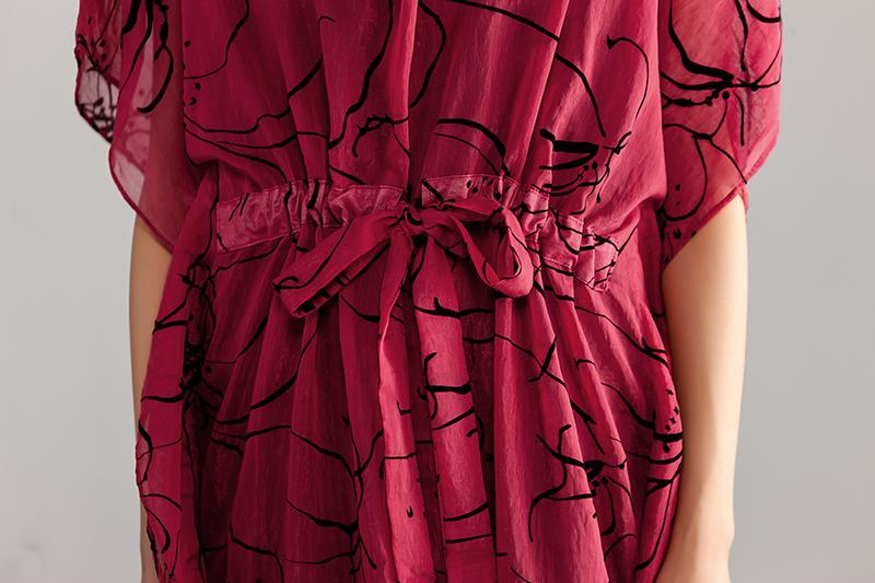 Thin Round Neck Printing Split Dress with Vest