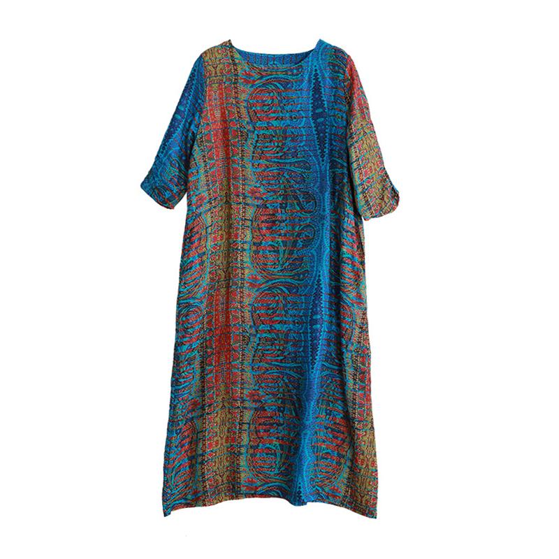 Three Quarter Sleeve Bohemian Printed Dress