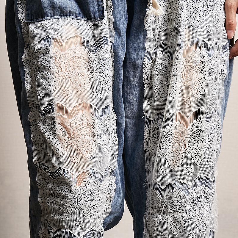 Transparent Lace Stitching Casual Fashion Jeans
