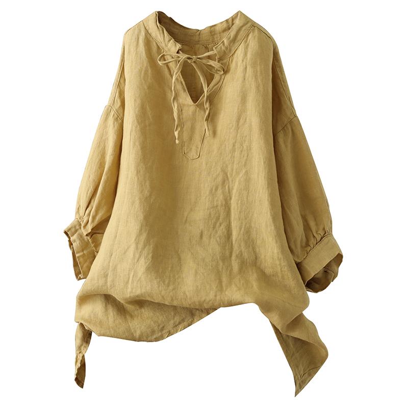 V-Neck Lacing Solid Color Casual Blouse