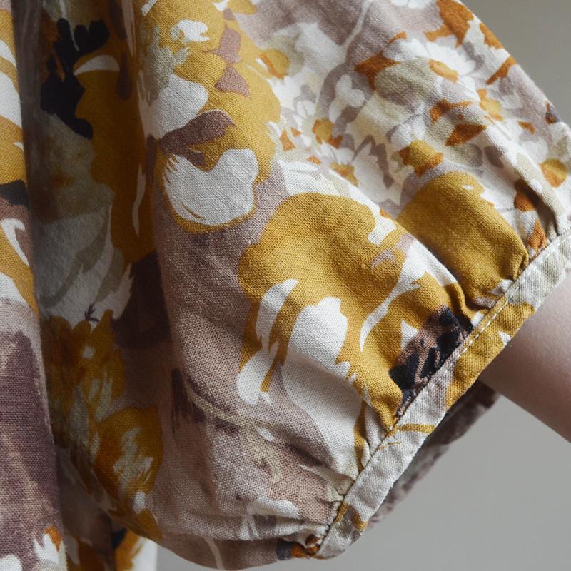 Vintage Cotton Print Short Sleeve Blouse