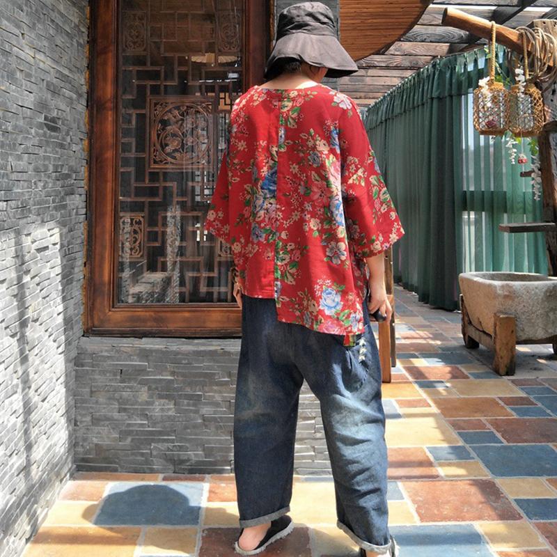 Vintage Floral Print Comfortable Irregular Blouse