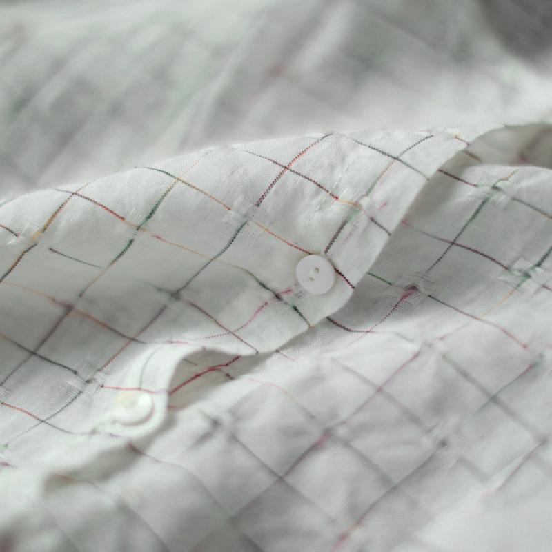 Vintage Linen Plaid Short Sleeve Blouse