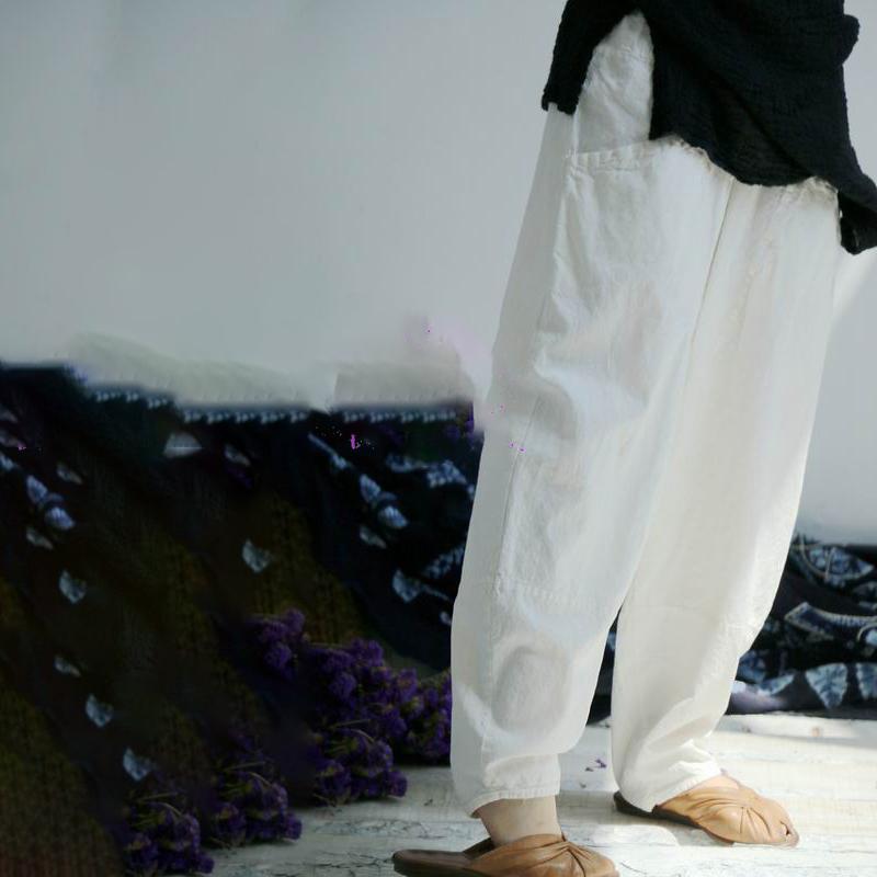 Vintage Loose Linen Elastic Waist Cross-pants