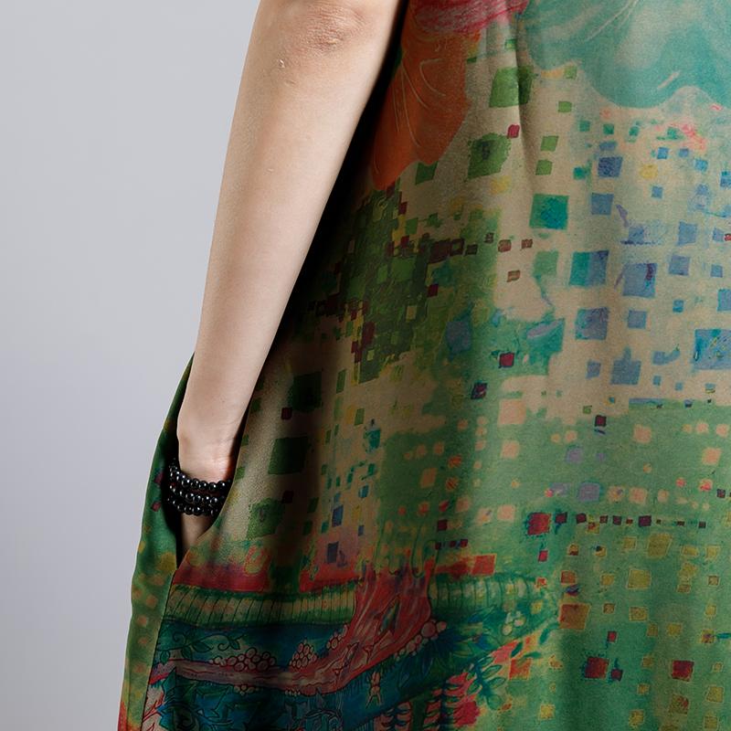 Vintage Print Floral Turn Down Collar Dress