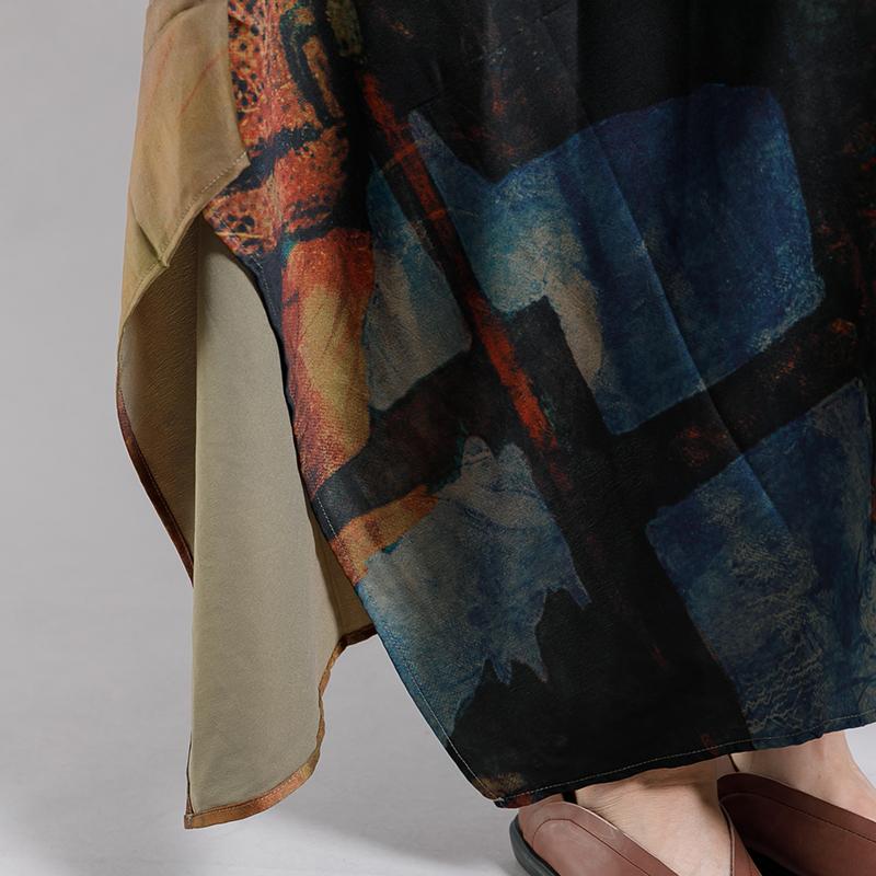 Vintage Print Short Sleeve Irregular Dress