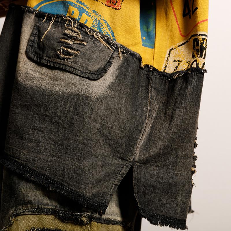 Vintage Printed Spliced Frayed Burr T-Shirt