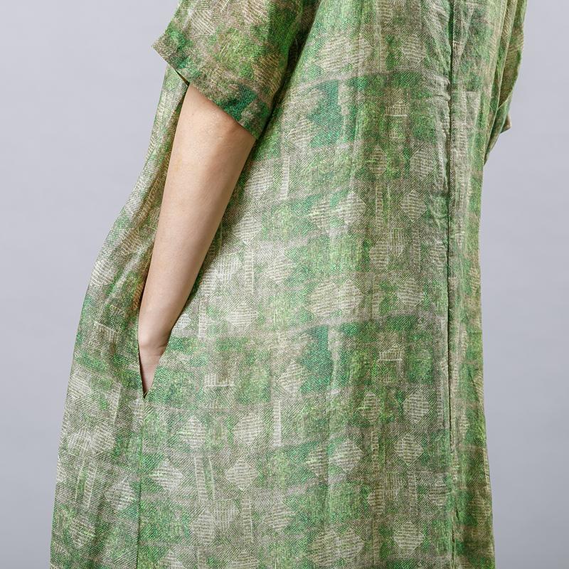 Vintage Ramie Round Neck Short Sleeve Dress