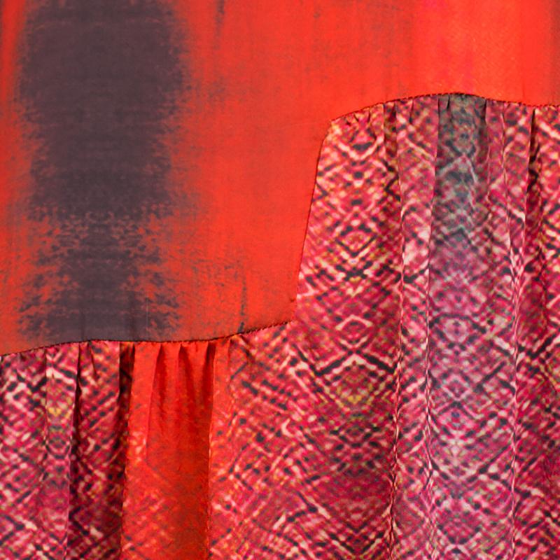 Vintage Round Neck Spliced Print Dress