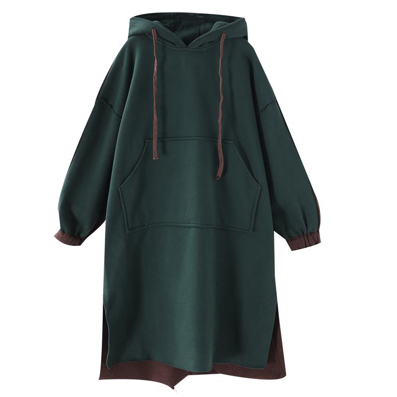 Warm Fabric Stitching Casual Hooded Dress