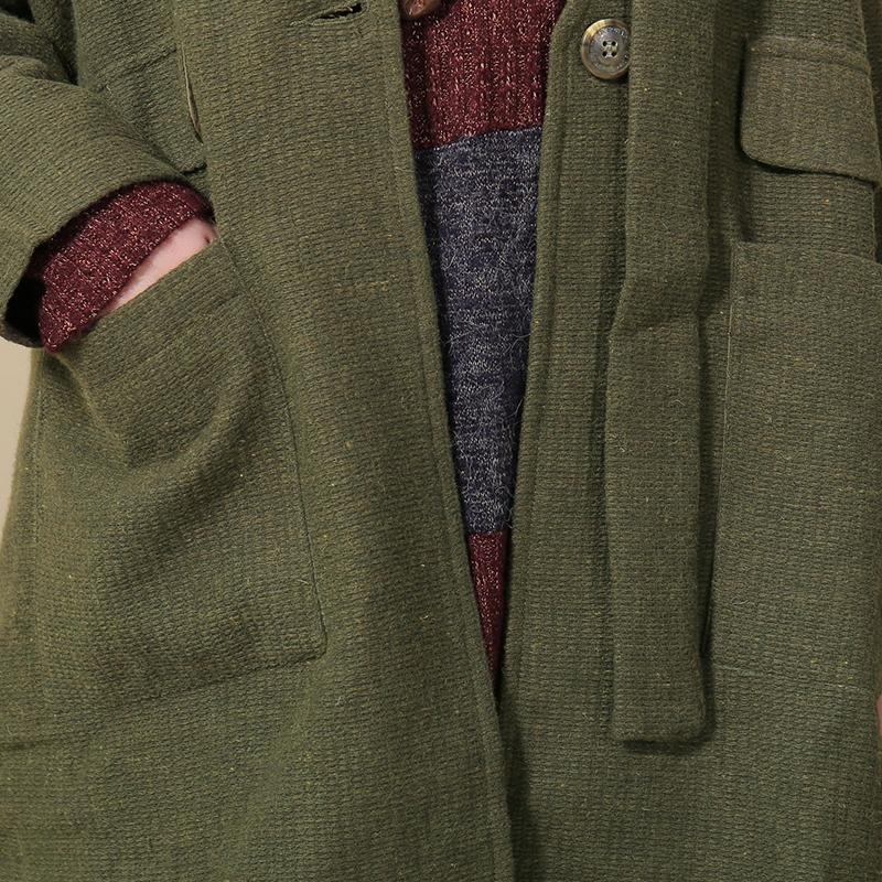 Winter Autumn Women Long Sleeve Side Slit Green Coat