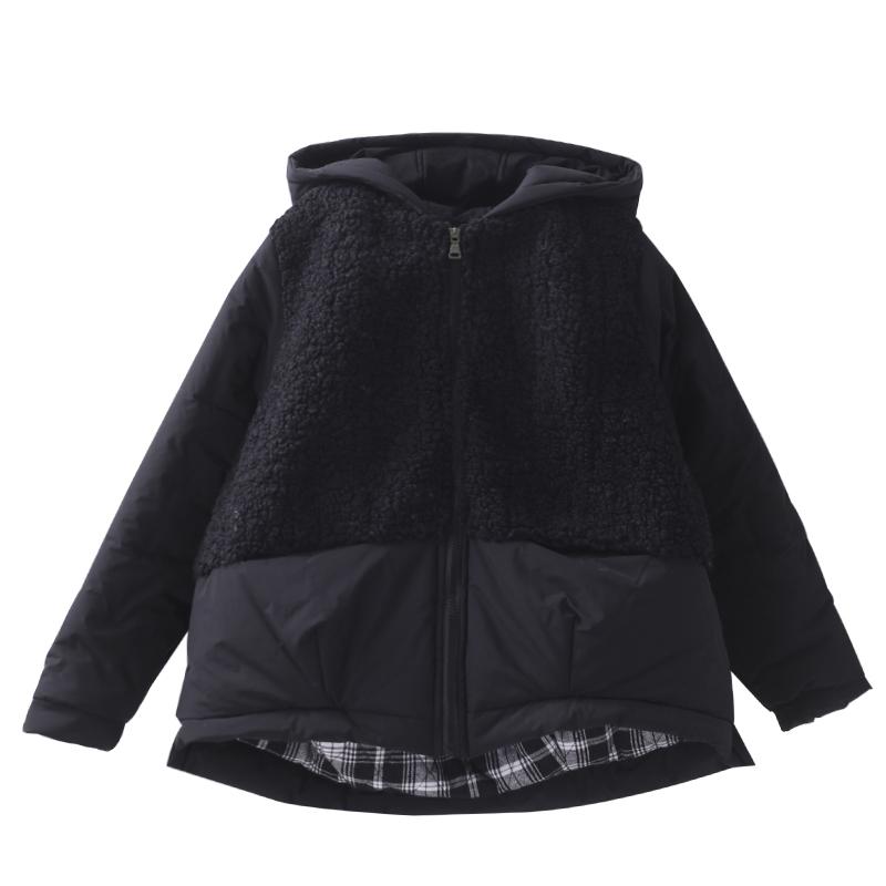 Winter Lamb Wool Stitching Hooded Coat