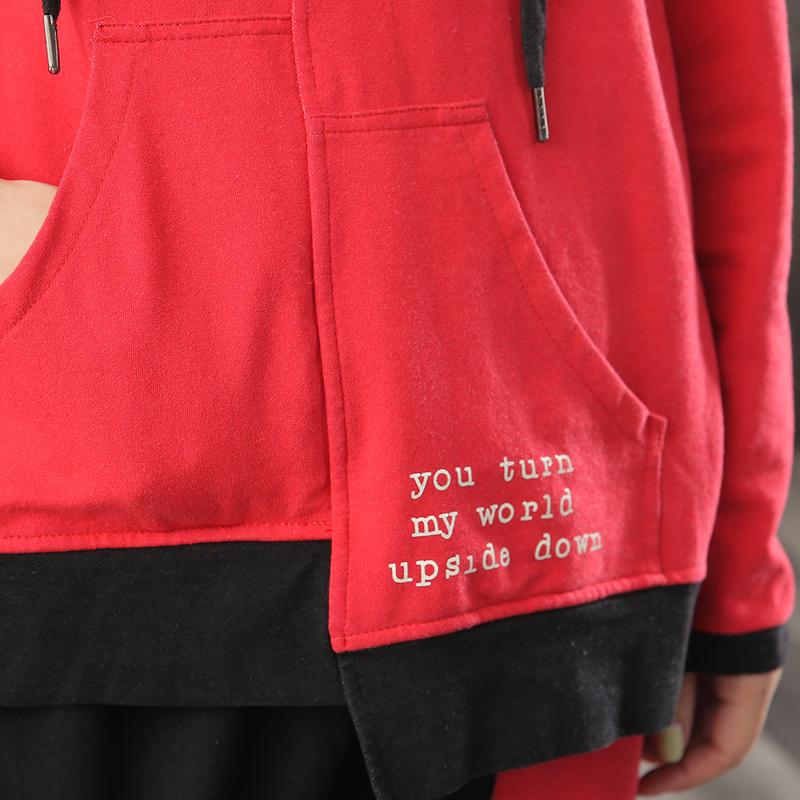 Women Casual Red Hoodie And Pants Set
