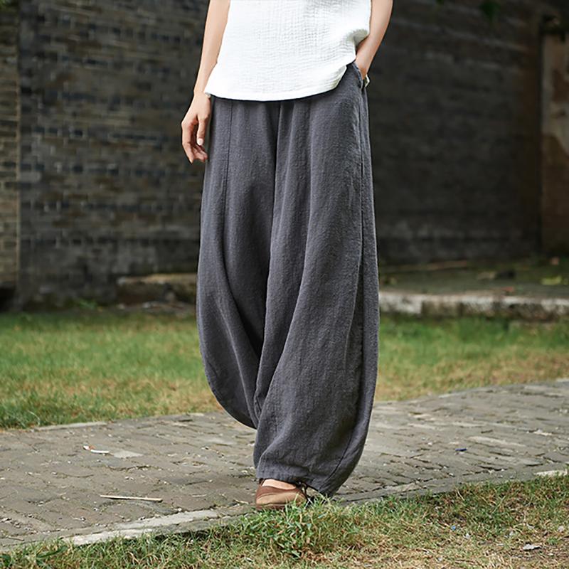 Women Cotton Linen Wide Leg Lantern Pants