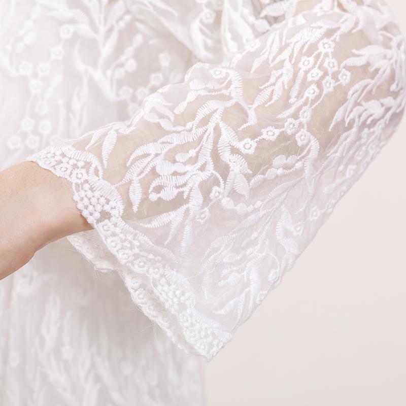 Women Floral Lace Wrist Sleeve Elegant Dress