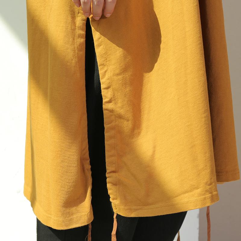 Women Long Sleeve Lacing Slit Loose Solid Dress