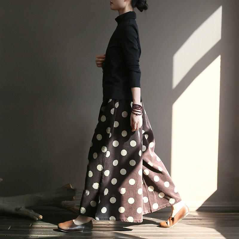 Women Loose Corduroy Dot Print Wide Leg Pants