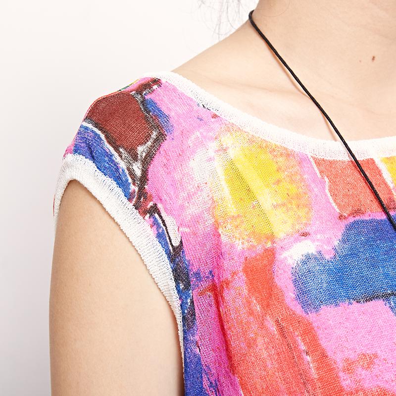 Women Print Cotton Linen Casual Sleeveless Top