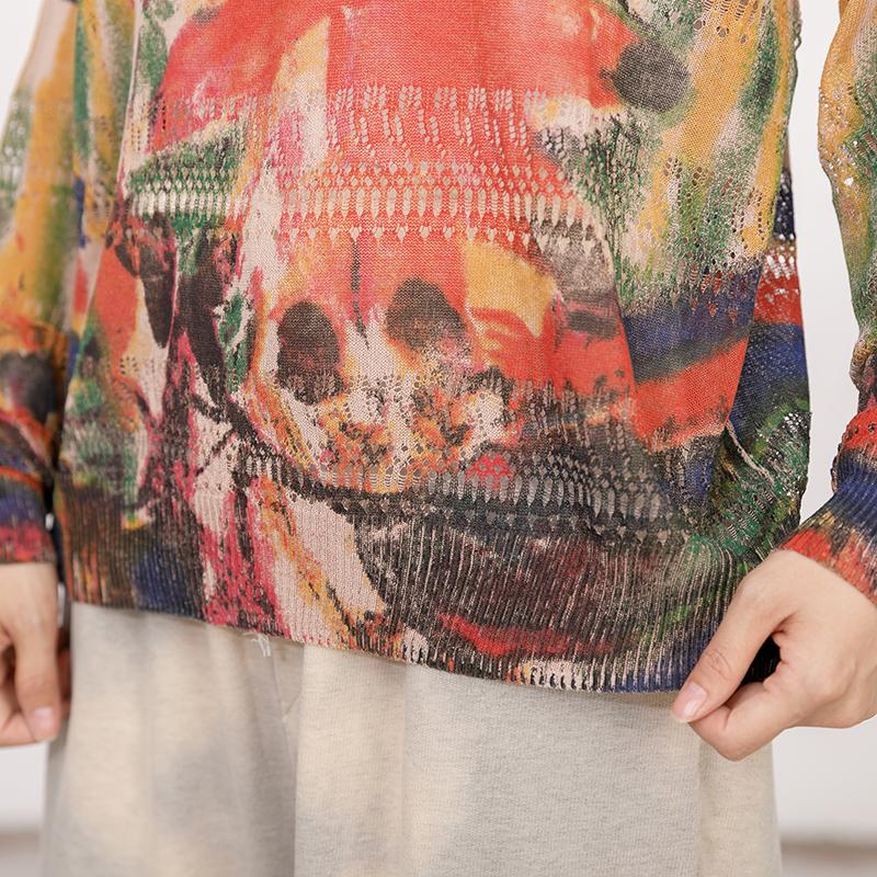 Women Print Hollow Out Long Sleeve T-shirt