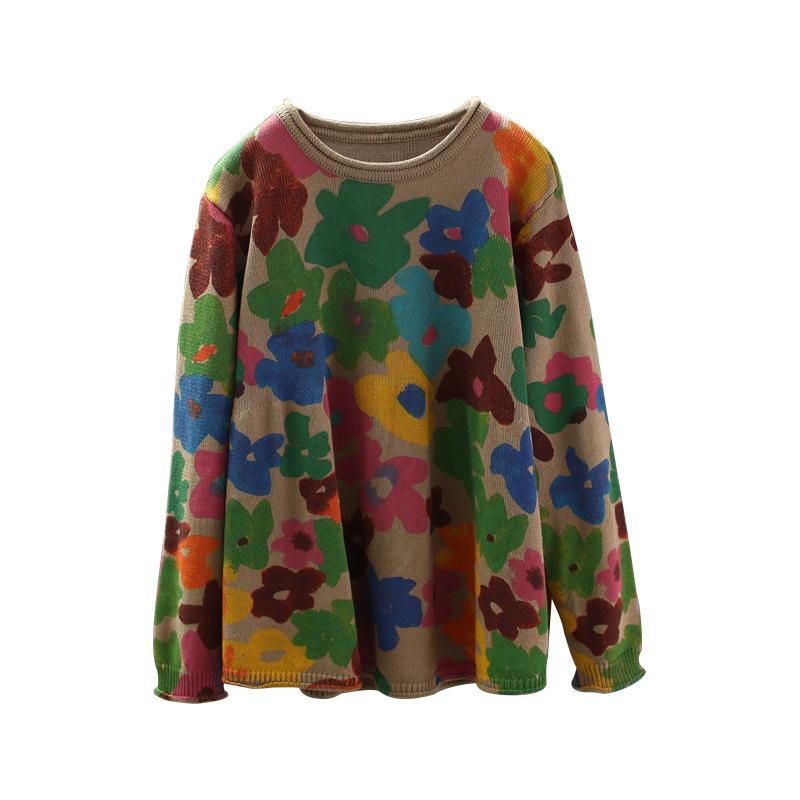 Women Printing Round Neck Casual Spring Sweater