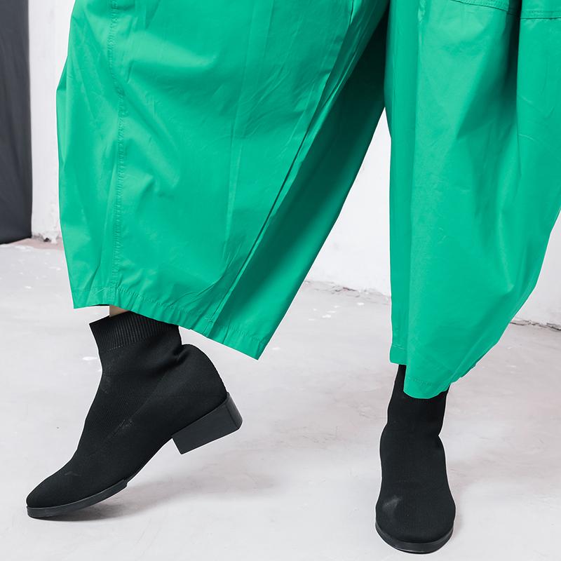 Women Solid Color Pleated Loose Bloomers