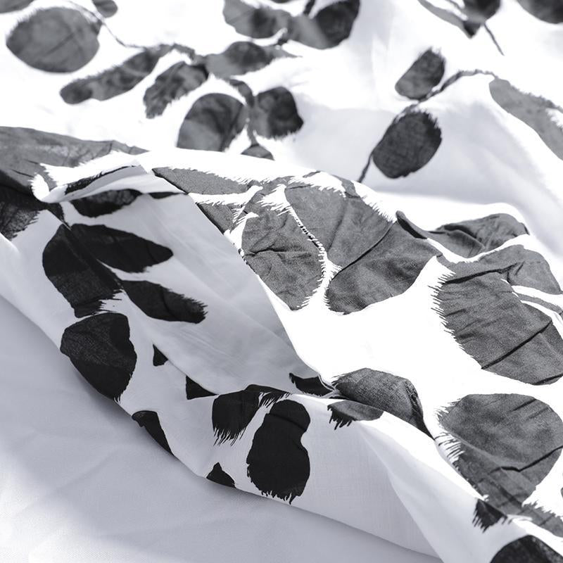 Women Spring Casual Plant Stripe Mid-Calf Pullover Loose Short Sleeve Dress