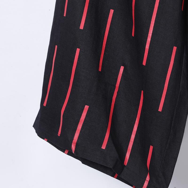 Women Spring Casual Stripe Mid Wide Leg Pants Calf Length Pants