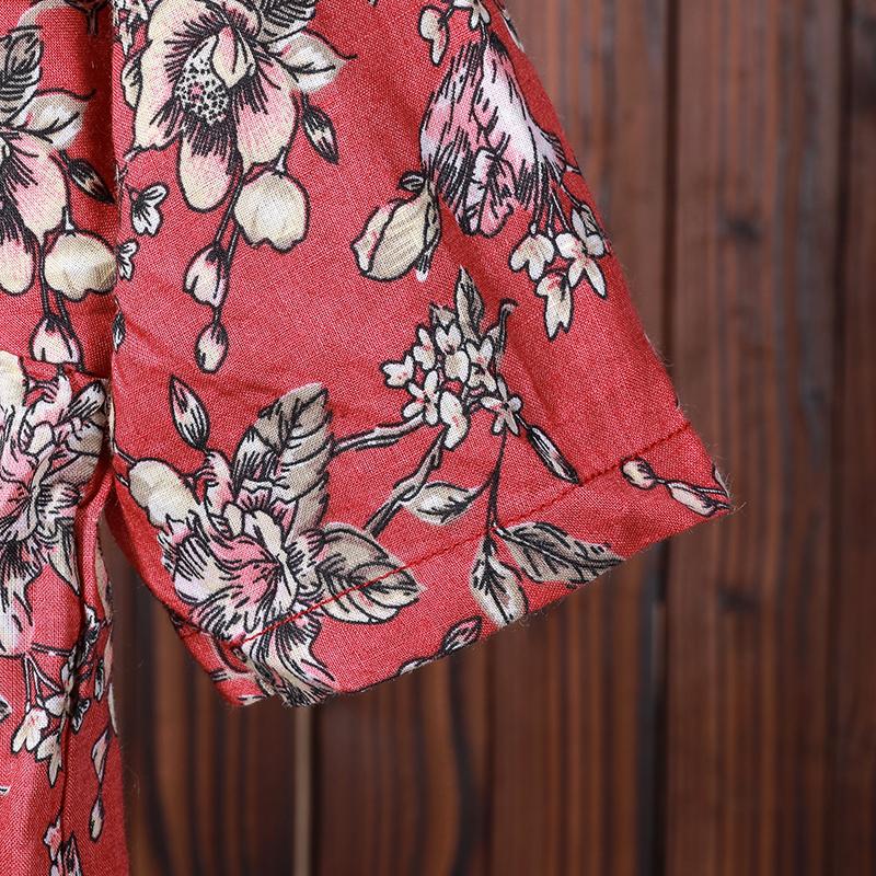 Women Spring Floral Three Quarter Sleeve Casual Loose Shirt