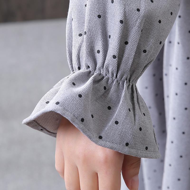 Women Spring Small Dot Petal Sleeve Literary Dress