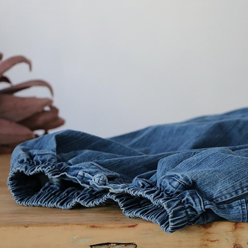 Women Spring Solid Frog Loose Bloomers Jeans