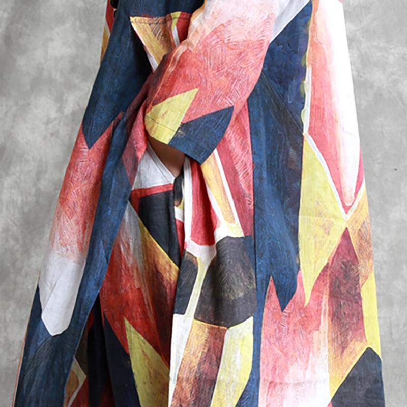 Women Spring Two Piece Set Ramie Abstract Printing Suit