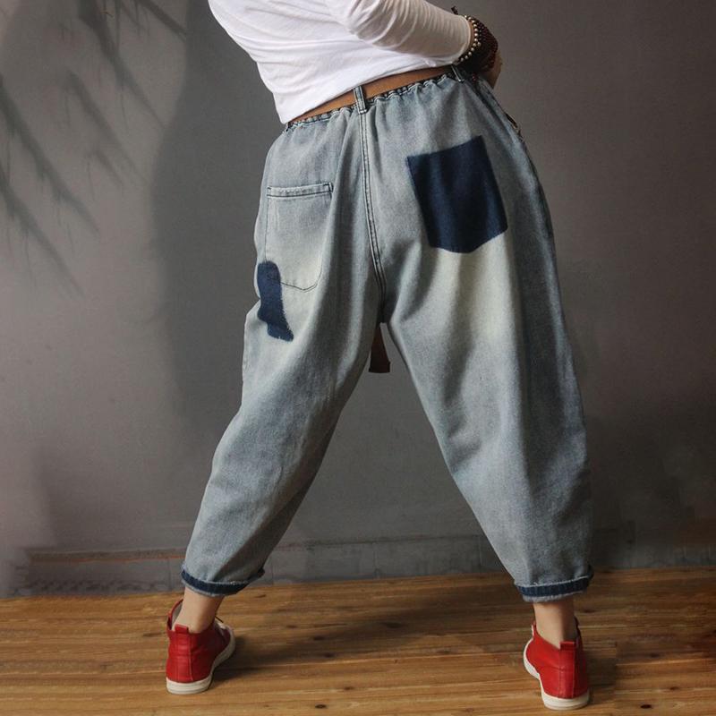 Women Vintage Elastic Waist Harem Jeans
