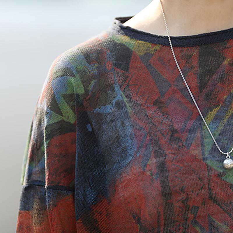 Womens Casual Loose Linen Multicolor T-Shirt