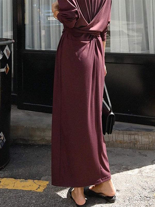 Loose Plus Size Twisting Solid Midi Dresses