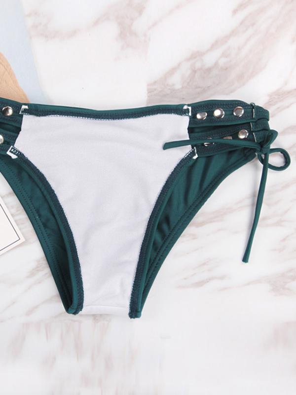 Button Decorated Solid Bikinis Swimwear