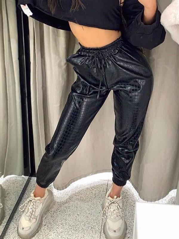 Punk Solid Loose PU Harem Pants