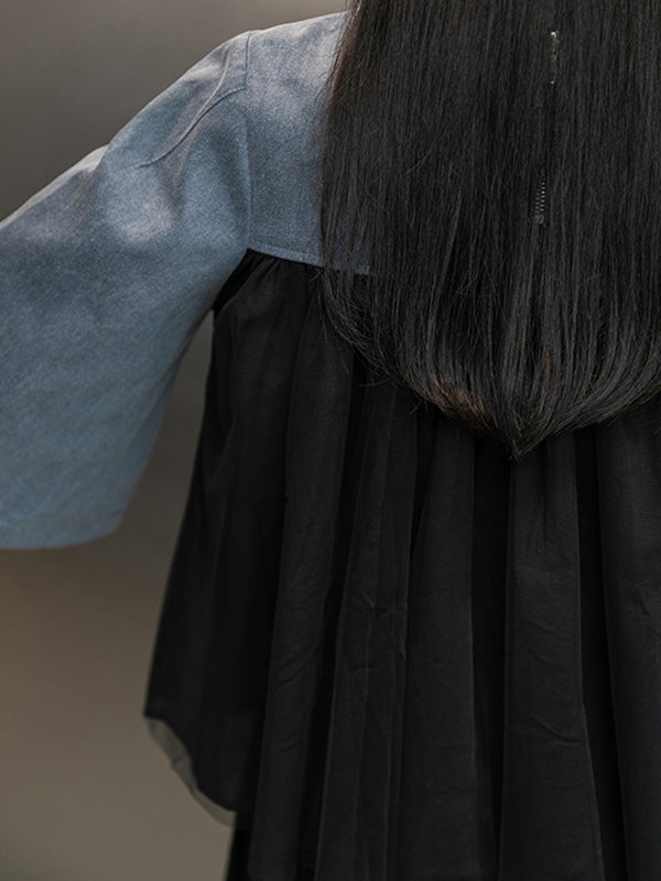 Urban Denim Split-Joint Flared Sleeves T-Shirt