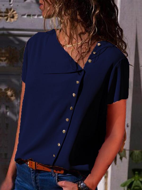 Casual V-neck Buttons Blouses&shirt Top